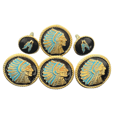 CBCONCH 124D Gold Indian Head Dress with Feathers Conchos - Corriente Buckle