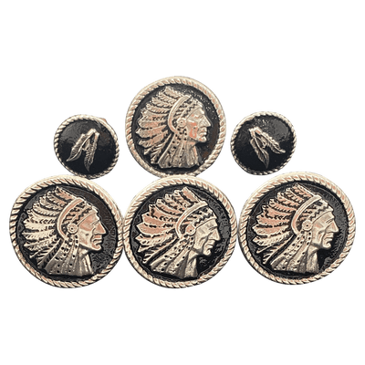 CBCONCH 124F Silver Indian Head Dress with Feathers Conchos - Corriente Buckle