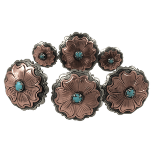 CBCONCH 109C Copper Flower With Turquoise Conchos - Corriente Buckle