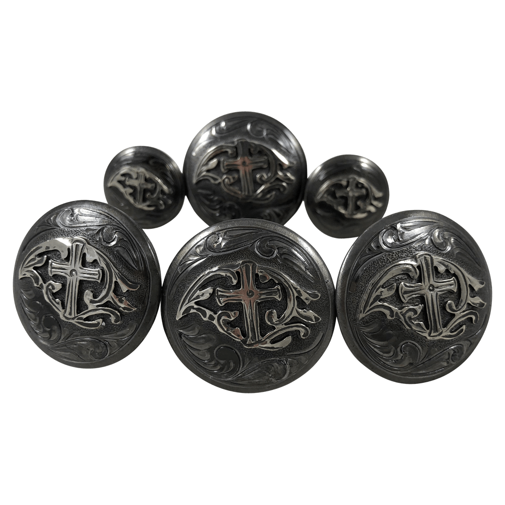 CBCONCH 113GA Gunmetal Cross Conchos - Corriente Buckle