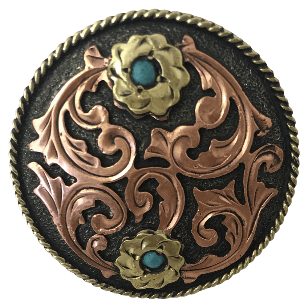 CBCONCH 122 Copper Filagre Turquoise Stone Conchos - Corriente Buckle