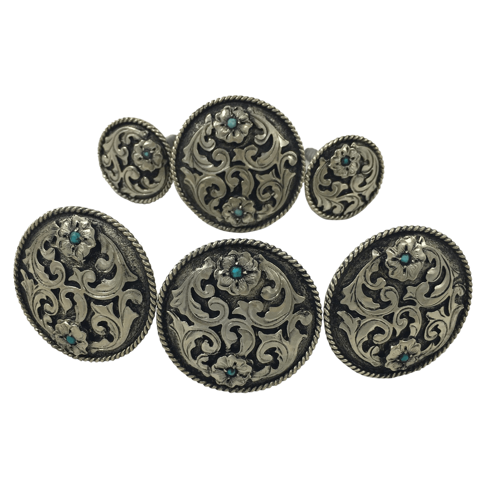 CBCONCH 122A Silver Filagre Turquoise Stone Conchos - Corriente Buckle