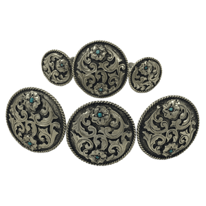 CBCONCH 122A Silver Filagre Turquoise Stone Conchos - Corriente Buckle