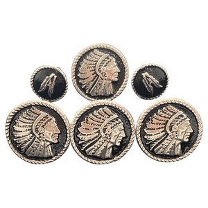 CBCONCH 124F Silver Indian Head Dress with Feathers Conchos - Corriente Buckle