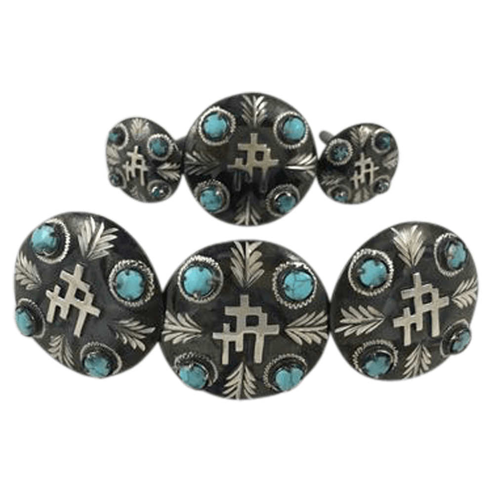 CBCONCH 129F Three Crosses Turquoise Stone Conchos - Corriente Buckle