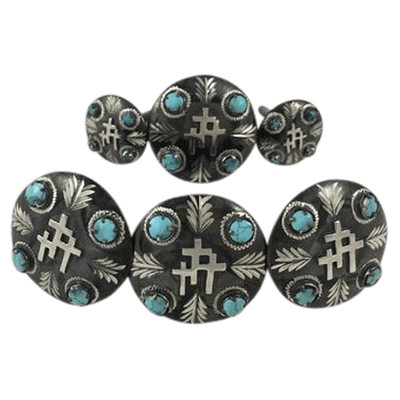 CBCONCH 129F Three Crosses Turquoise Stone Conchos - Corriente Buckle