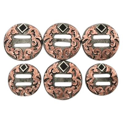 CBCONCH 141A Copper Floral Silver Slotted Conchos - Corriente Buckle