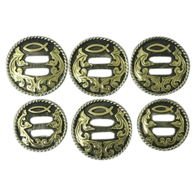 CBCONCH 143 Brass Jesus Fish Slotted Conchos - Corriente Buckle