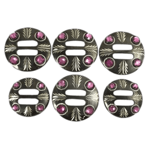 Set Of 6 Gorgeous Round Conchos With Red Stones For Western Set Of 6 Gorgeous Round Conchos With Red Stones For Western
