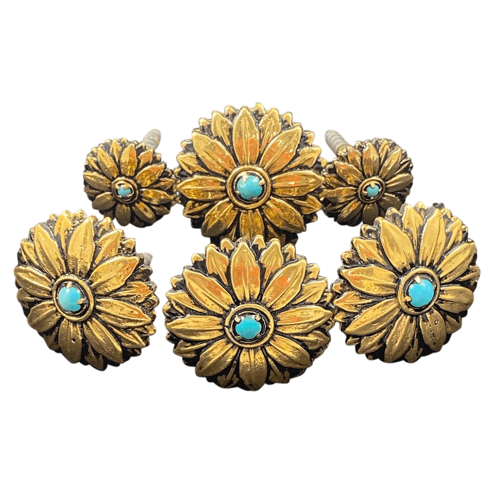 CBCONCH 161 Gold Sunflower with Turquoise Stone - Corriente Buckle