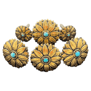 CBCONCH 161 Gold Sunflower with Turquoise Stone - Corriente Buckle