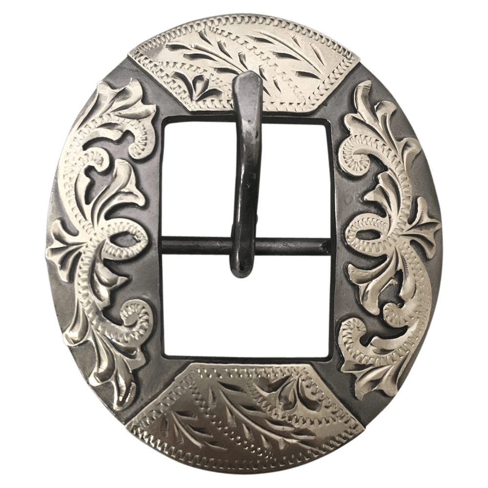CSHB 140 Custom Silver Floral Cart Headstall Buckles - Corriente Buckle